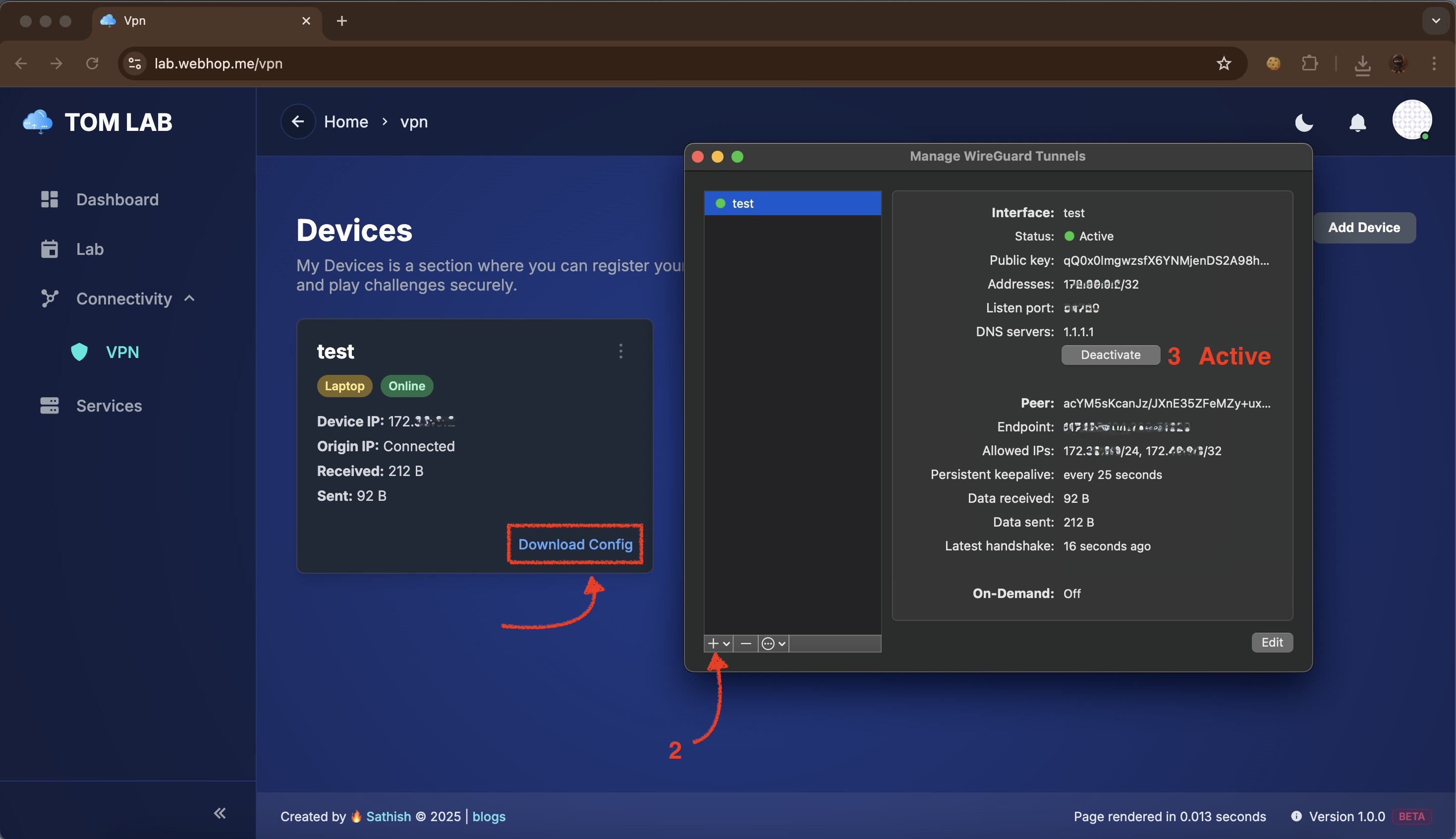 WireGuard connection active on a similar device