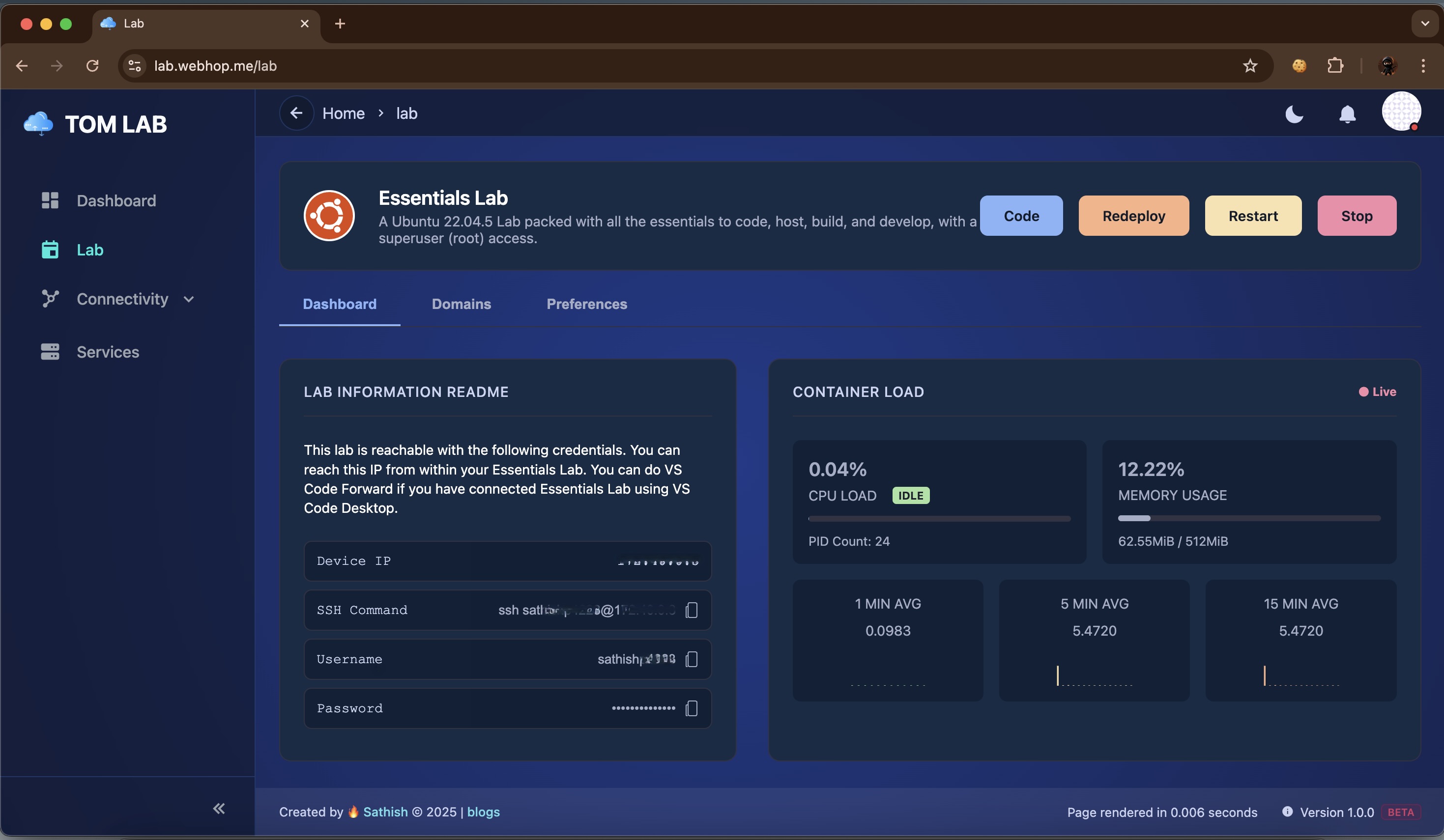 Successfully connected to Tom Lab from Windows PowerShell